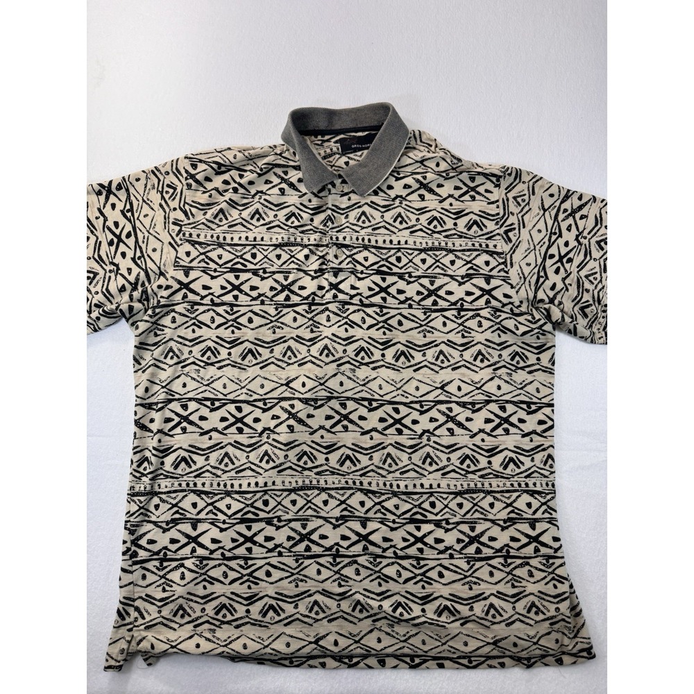 Greg Norman Mens Polo 2XL Tribal Geometric Pattern Cotton Textured Golf Casual